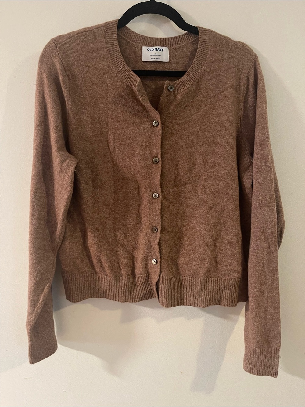 Old Navy Women's Brown Button-Up Crewneck Cardigan Sweater